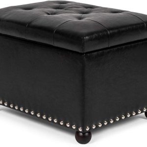 Joveco Otomana rectangular de almacenamiento, banco de almacenamiento de piel sintética con tapa elevable, mesa auxiliar, reposapiés para sala de Joveco Otomana rectangular de almacenamiento, banco de almacenamiento de piel sintética con tapa elevable, mesa auxiliar, reposapiés para sala de