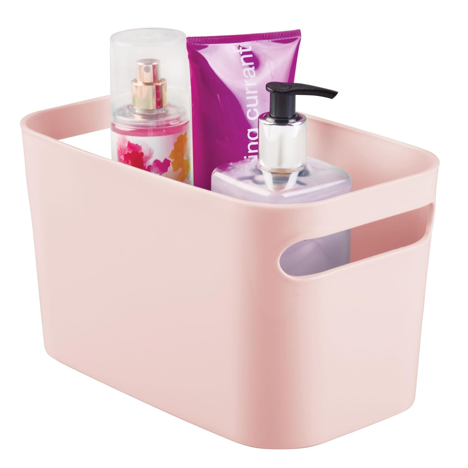 mDesign Contenedor de baño de plástico profundo con asas, organizador de almacenamiento para encimera de tocador, jabón corporal, champú, loción,