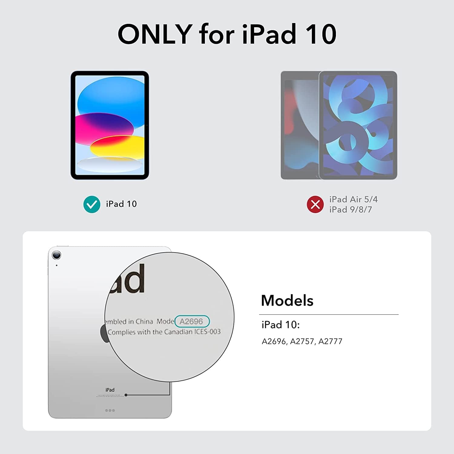 ESR for iPad 10th Generation Case (2022), iPad 10.9 Inch Case with Detachable Magnetic Cover, Smart Trifold Stand with Hard Shell Back, Slim and