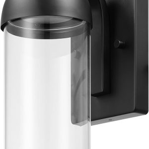 Globe Electric 60000023 Aplique de pared LED integrado de 12 W, negro mate, pantalla de vidrio transparente, iluminación exterior moderna, Globe Electric 60000023 Aplique de pared LED integrado de 12 W, negro mate, pantalla de vidrio transparente, iluminación exterior moderna,