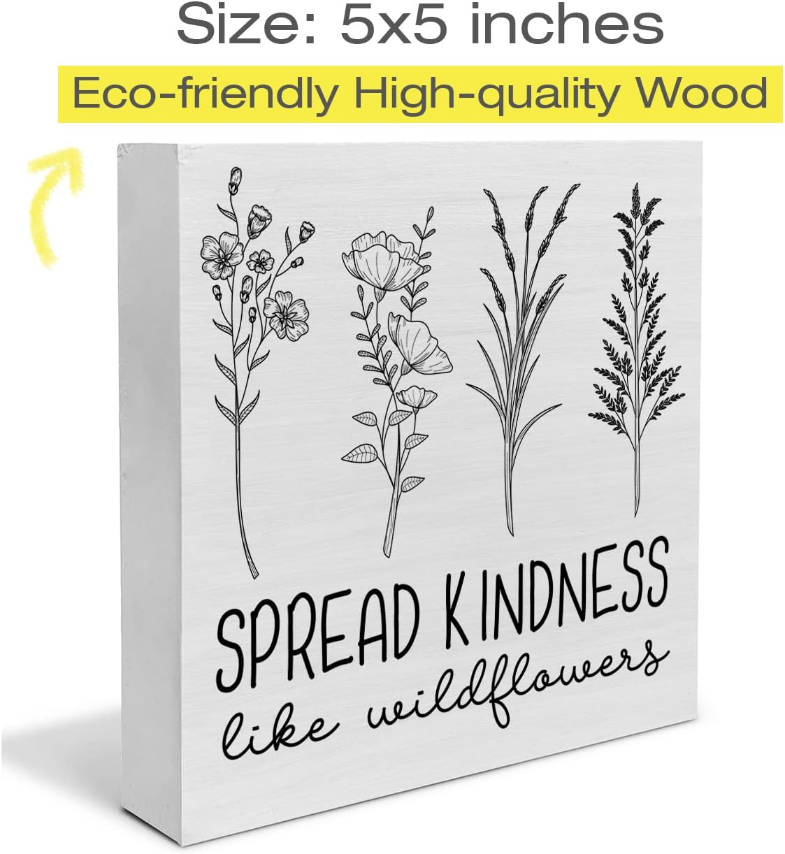 Cartel de madera Spread Kindness Like Wildflowers, caja de madera con flores de granja, letrero de bloques de escritorio, letreros rústicos para