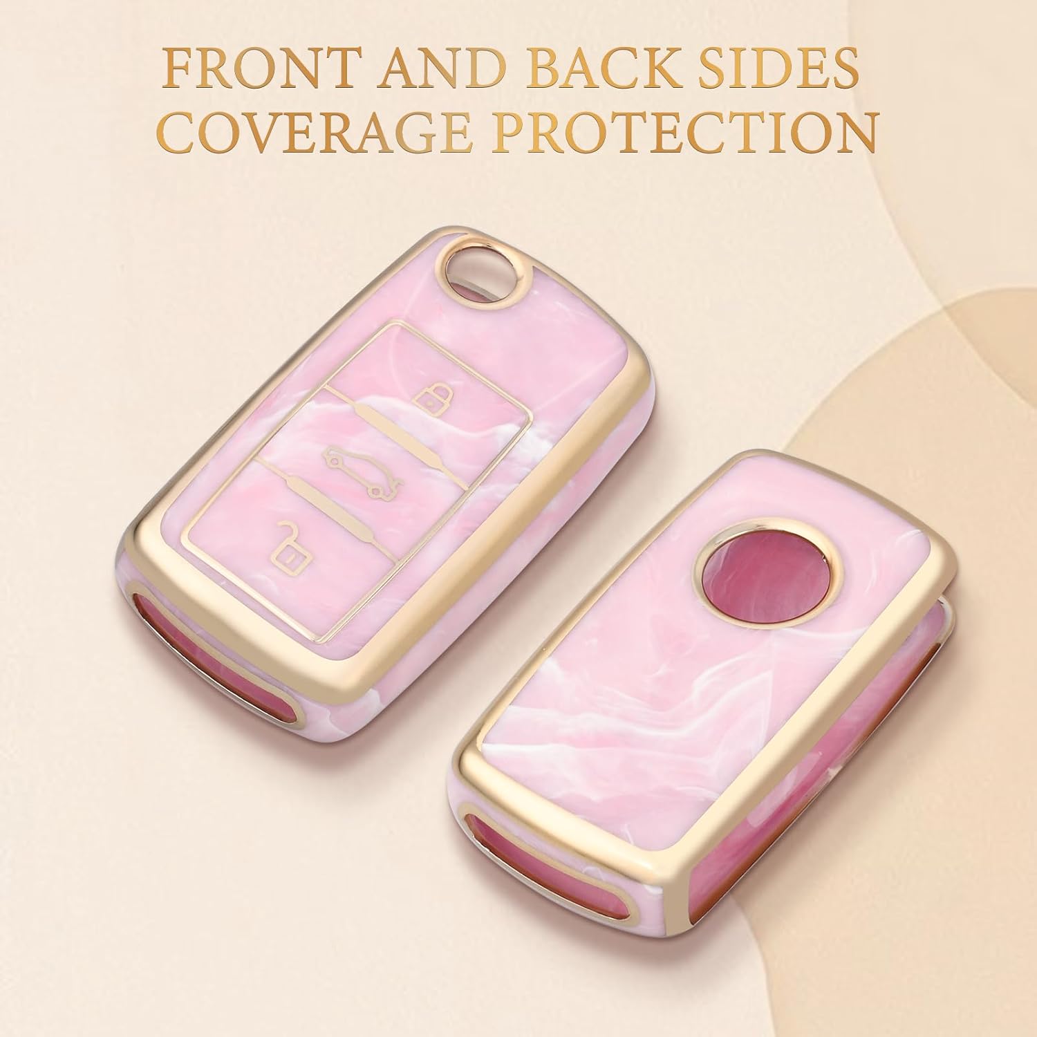 OFFCURVE Funda para llavero de coche compatible con VW C, Llavero oro rosa
