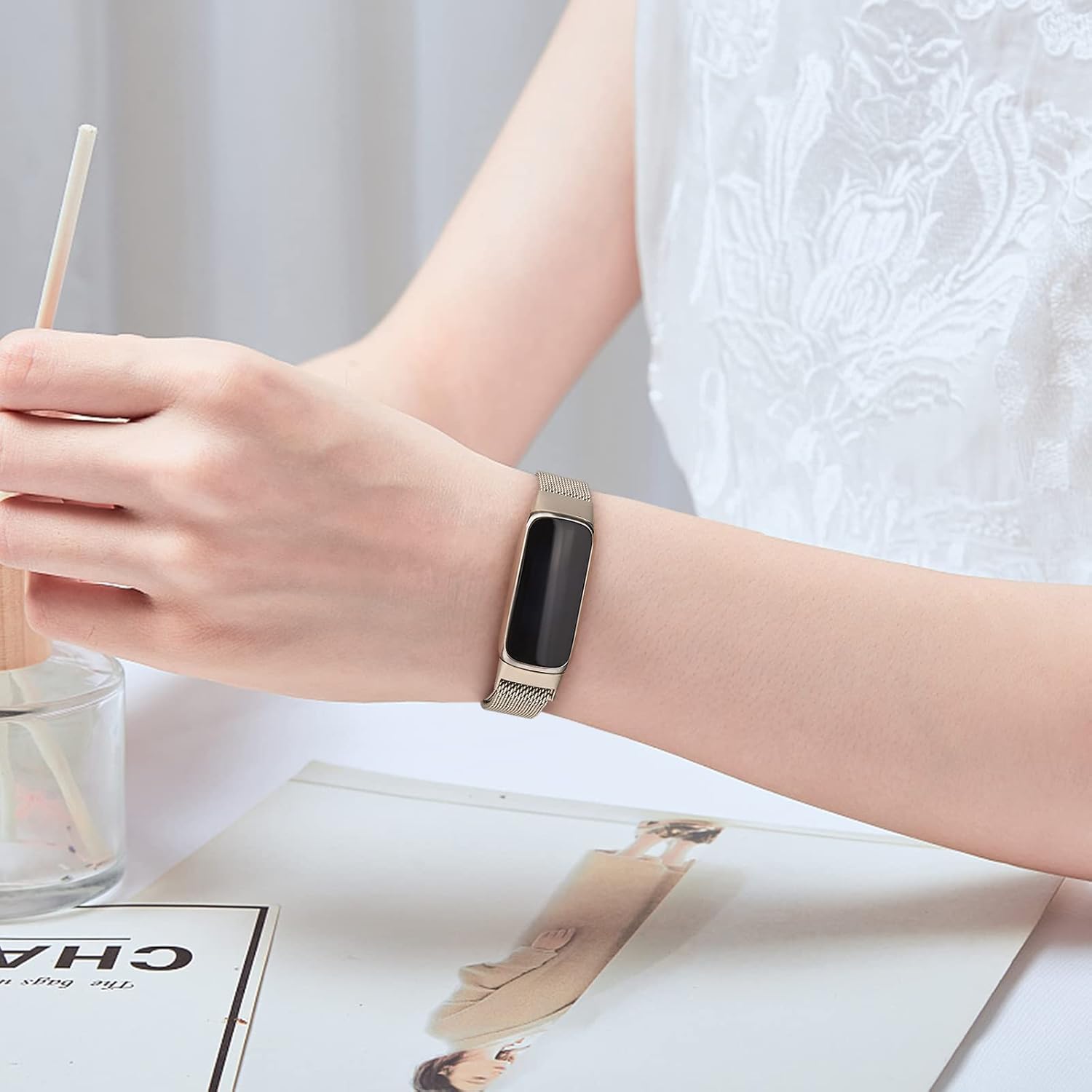 Correas de repuesto para Fitbit Inspire 3 para mujeres y hombres, correa de malla de metal de acero inoxidable, ajustable, correa magnética de