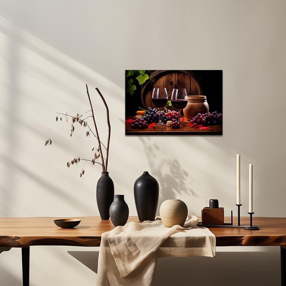 QIXIANG Cuadro de vino tinto para decoración de pared, diseño de barril de madera de uva, vino, impresiones en lienzo para decoración de