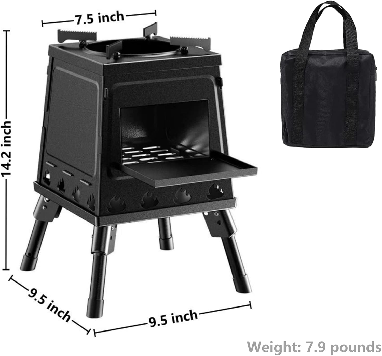 EMOTRIPS Estufa de camping portátil de acero al carbono, estufa de leña al aire libre con patas plegables para campamento al aire libre (pequeña)
