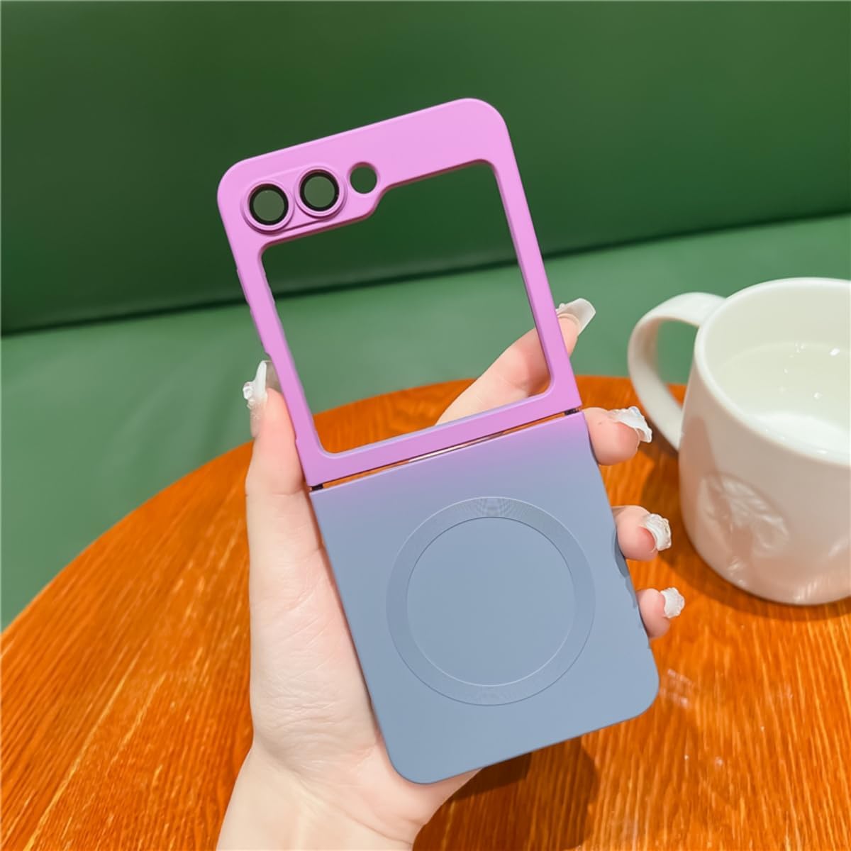 UEEBAI Funda magnética para Samsung Galaxy Z Flip 5 5G, funda de color neón degradado compatible con funda de cargador MagSafe, protector de lente