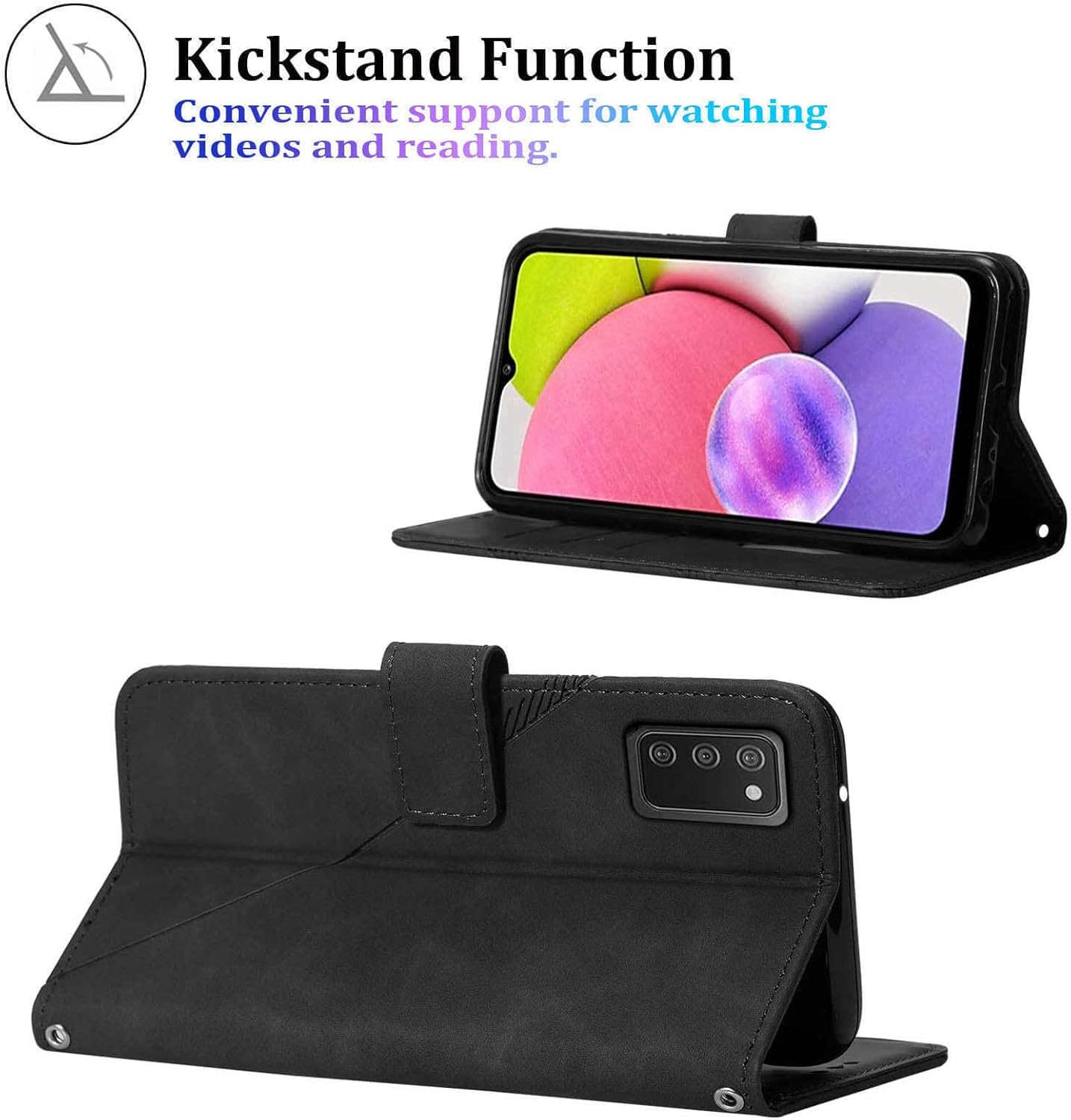 Funda A03s, funda para Galaxy A03s, función atril, correa de muñeca, ranuras para tarjetero, funda protectora interior de TPU para Samsung A03s,