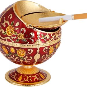 Zunate Cenicero vintage resistente al viento con tapa, cenicero portátil de metal para puros de 3.9 in de diámetro de bola, mini cenicero para Zunate Cenicero vintage resistente al viento con tapa, cenicero portátil de metal para puros de 3.9 in de diámetro de bola, mini cenicero para