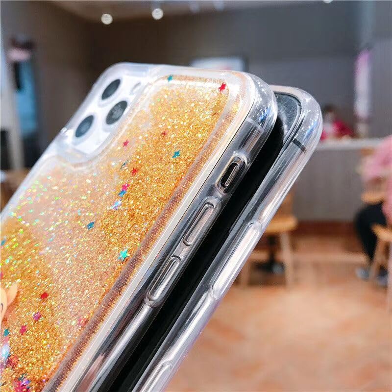 iFiLOVE Funda líquida para iPhone 15 Stitch Bling Liquid Case, para niñas y niños y mujeres, bonita funda de dibujos animados con purpurina de arena