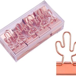 Clips para carpeta de cactus con bonitos clips medianos de oro rosa en caja de cristal acrílico para oficina, escuela y suministros para el hogar Clips para carpeta de cactus con bonitos clips medianos de oro rosa en caja de cristal acrílico para oficina, escuela y suministros para el hogar