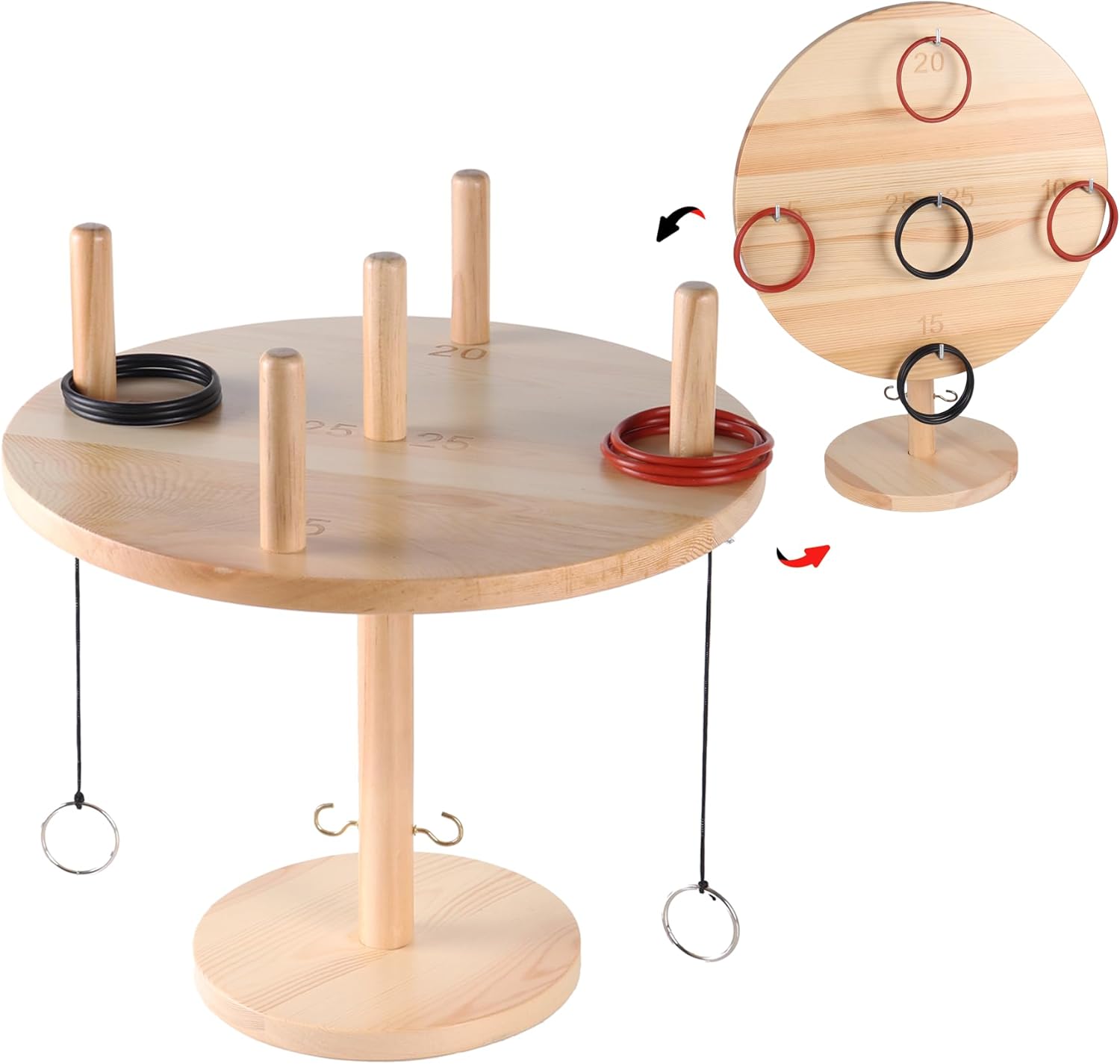 (1 unidad) Juego de lanzamiento de anillos 3 en 1, juego de gancho y anillo de madera natural para adultos, juego de anillo grande en interiores,