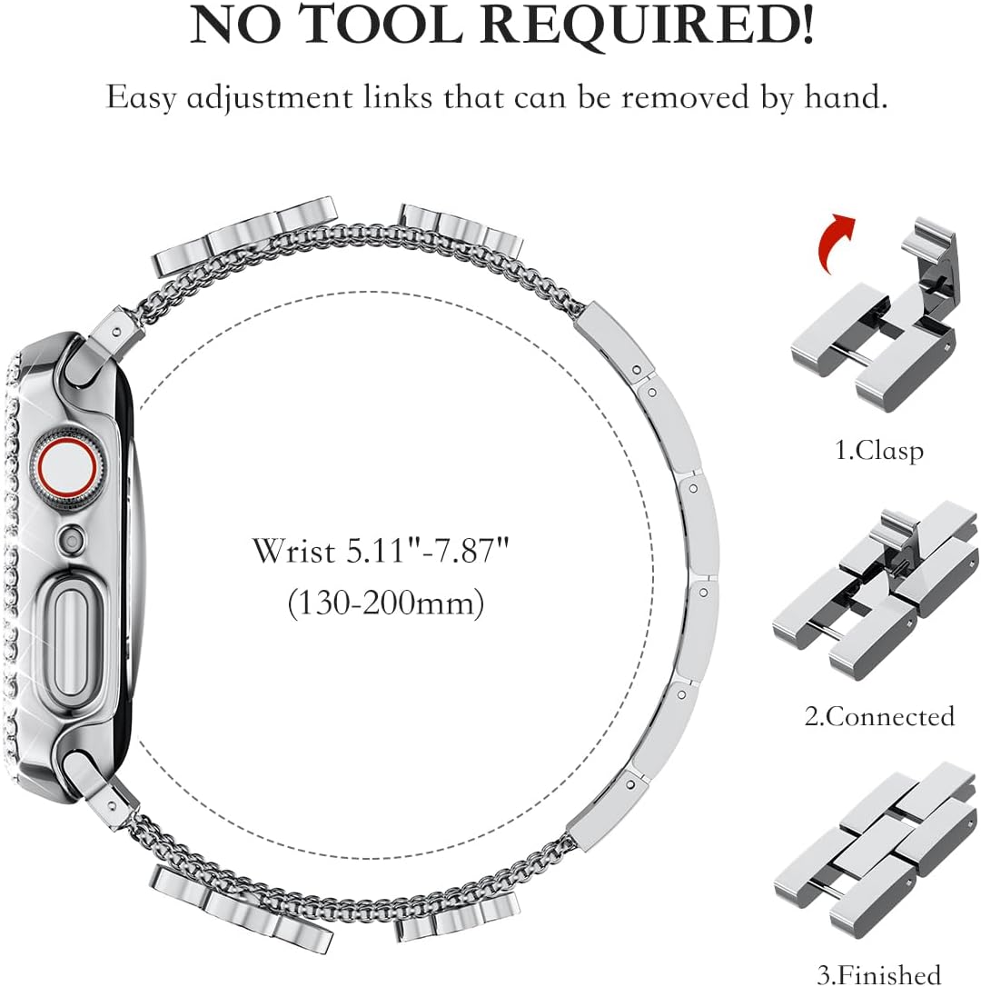La correa de metal de diamante añade brillo a tu reloj. Compatible con Apple Watch Band y Case Series 987SE654321. El trébol es simple y elegante.