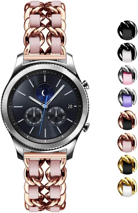 DEALELE Correas compatibles con Galaxy Watch de 1.811in, correa de cadena de metal de acero inoxidable de 0.866in, repuesto para Samsung Gear S3