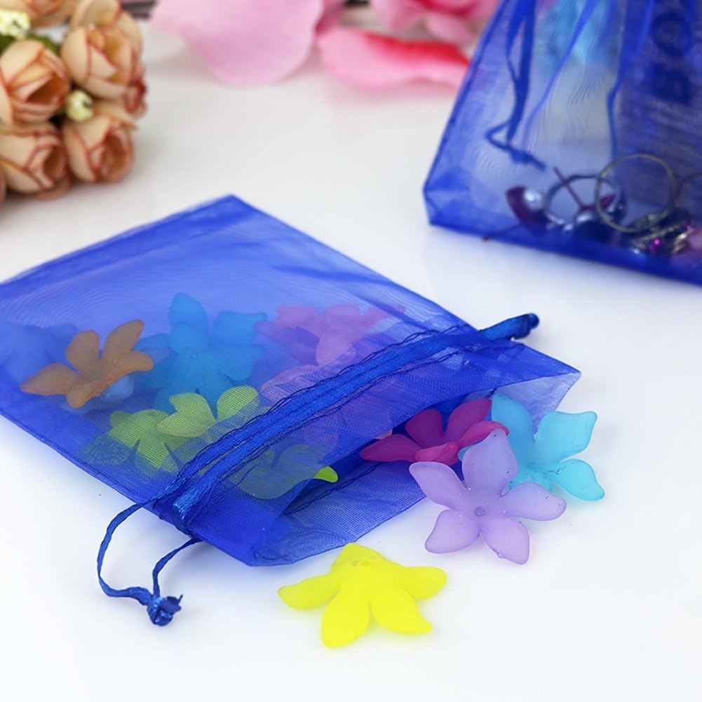Wudygirl 50 bolsas de organza con cordón de 6 x 9 pulgadas, bolsas de joyería azul, velas de recuerdo de deshierbe, bolas de juguete cosmético, baby