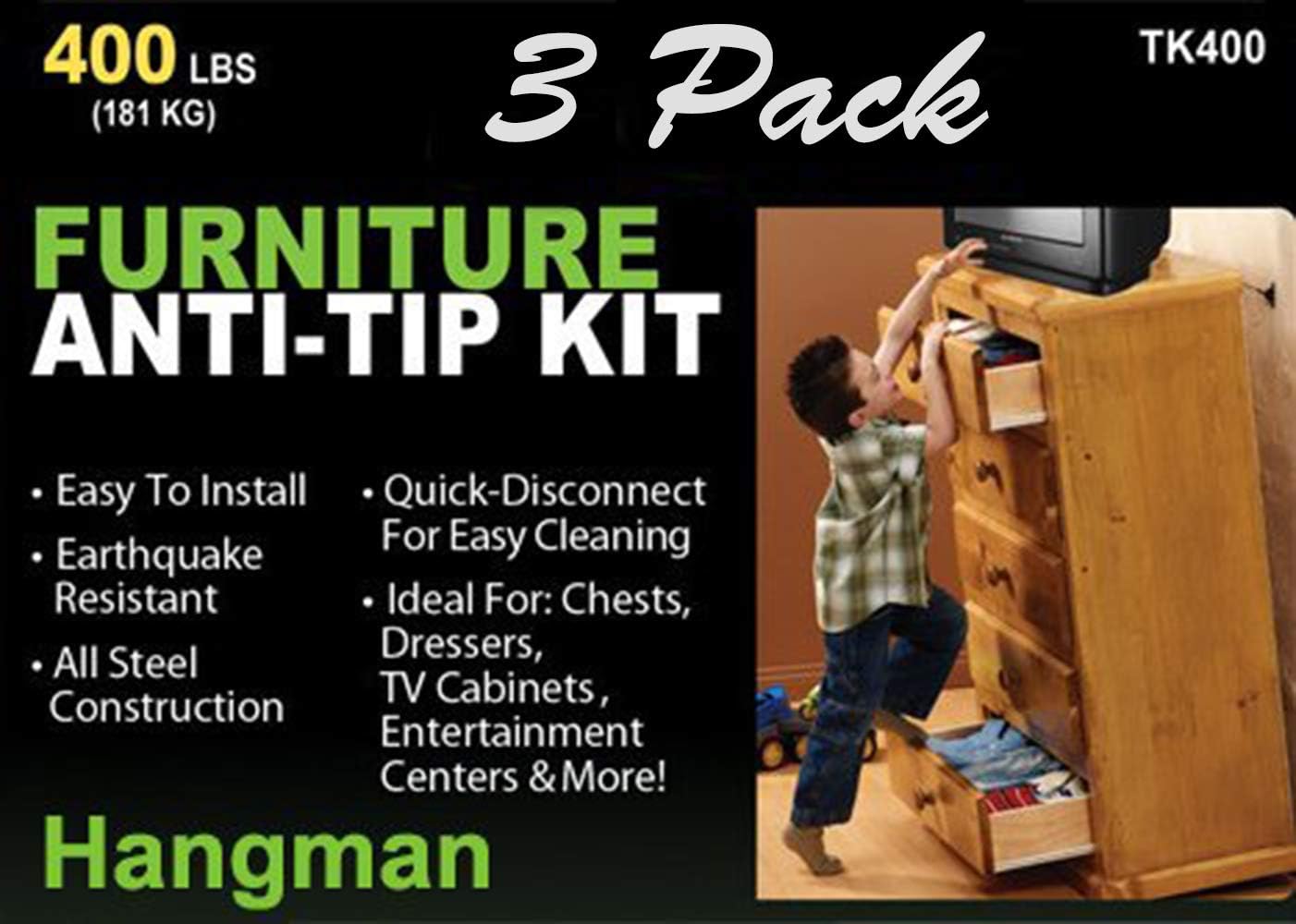 Dispositivo Hangman TK-400 para prevenir la caída de muebles de hasta 400 libras Juego de 3