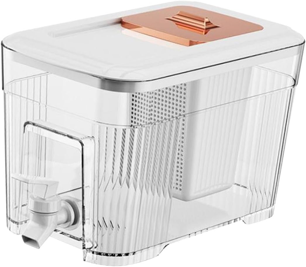 Dispensador de jugo helado de 6 litros, con tapa pequeña, dispensador de bebidas para refrigerador, soporte transparente y resistente, jarra de té