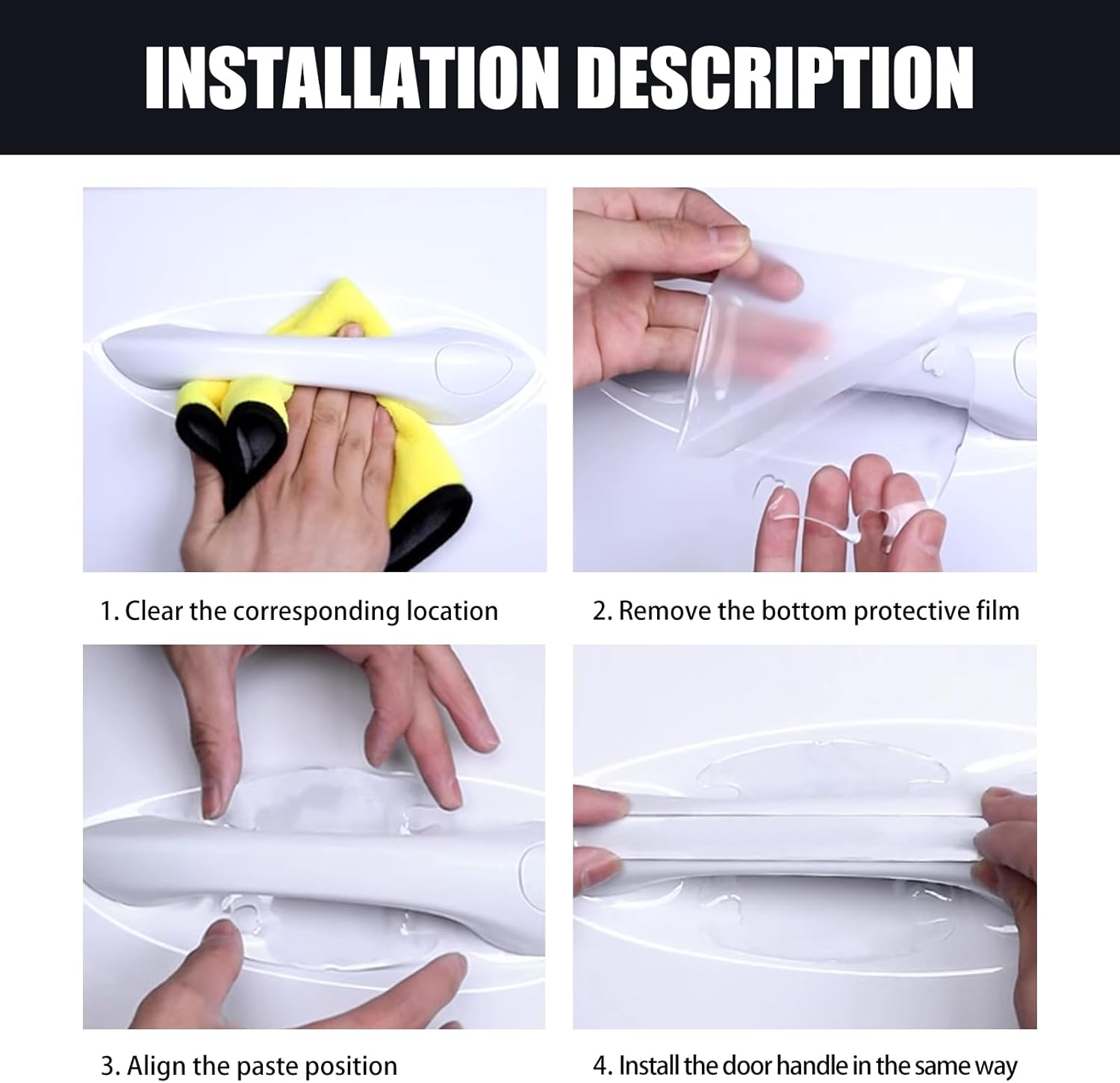 Combinación de 8 calcomanías para manija de puerta de automóvil, pegamento epoxi invisible, película protectora de pintura antiarañazos, tira gruesa