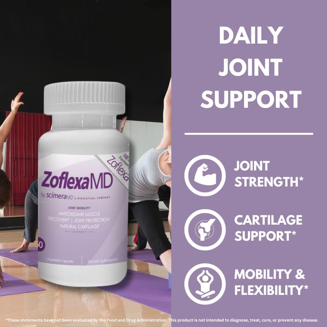 ScimeraMD Zoflexa Suplemento de apoyo articular con glucosamina, condroitina, boswellia, cúrcuma, MSM, para la salud de las articulaciones y los