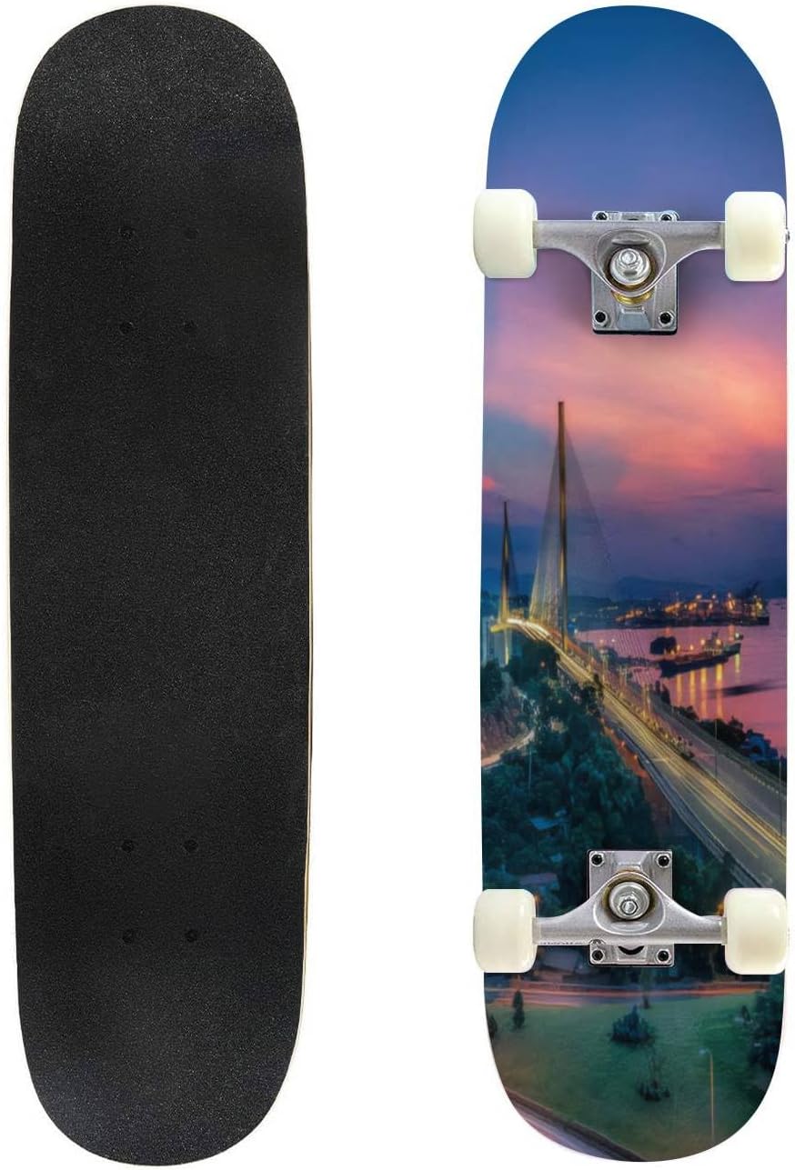 Sunset Skyline Havana – Patinetas para principiantes de 31 x 8 pulgadas, tablas cóncavas de arce de doble patada completa al aire libre para