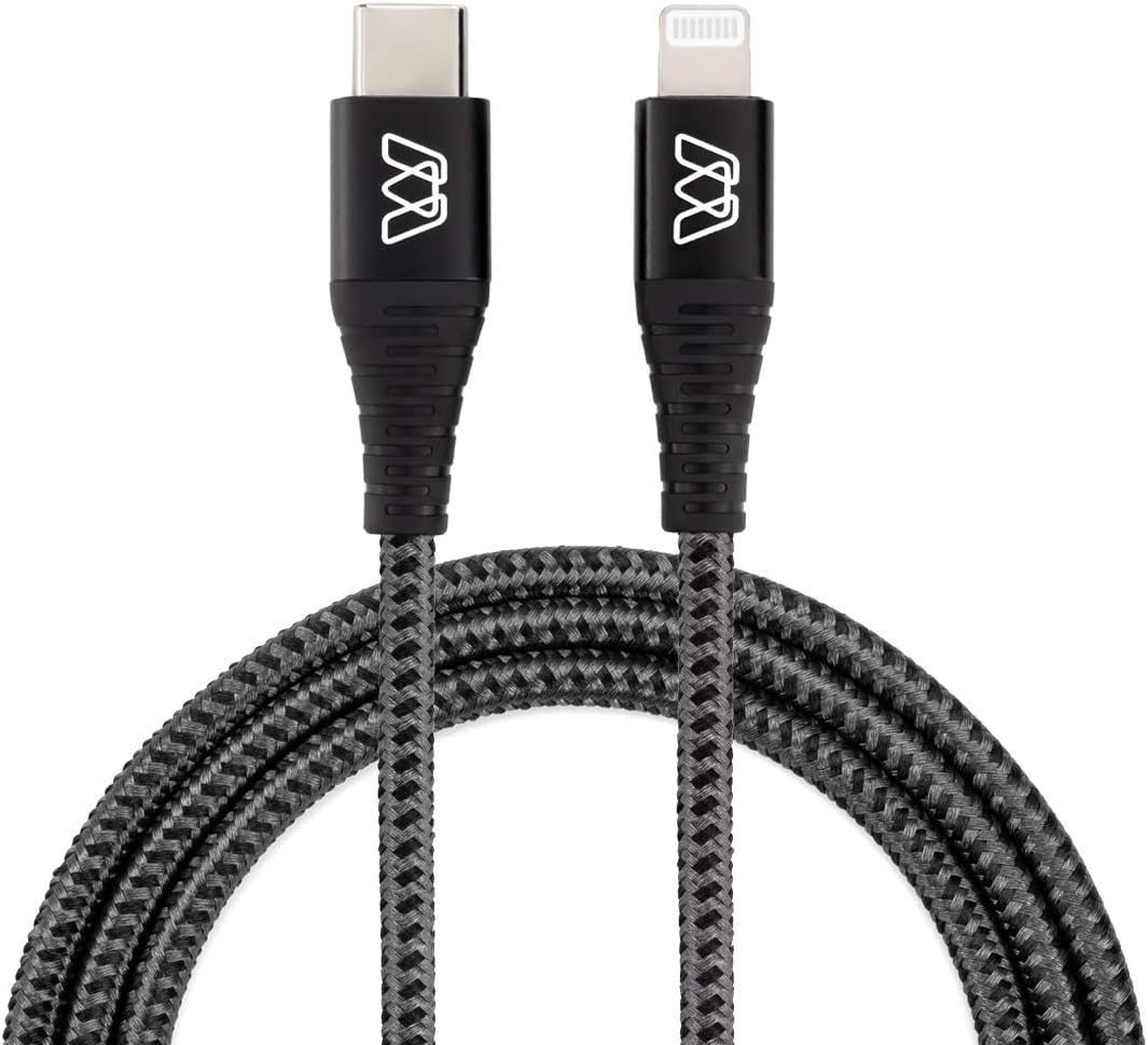 Sewell MOS Strike USB-C to Lightning Fast Charge Cable for iPhone 6 ft. Supports USB-C Power Delivery iPhone 11, 11 Pro, X, XS, 8, Max, Gray