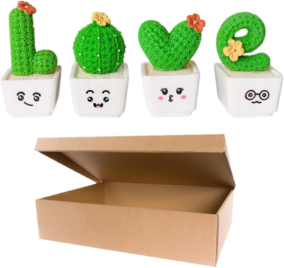 Abaodam 4 piezas de figuritas de cactus en maceta, decoración de cactus para el día de escritorio, centro artificial, regalos de adornos, decoración
