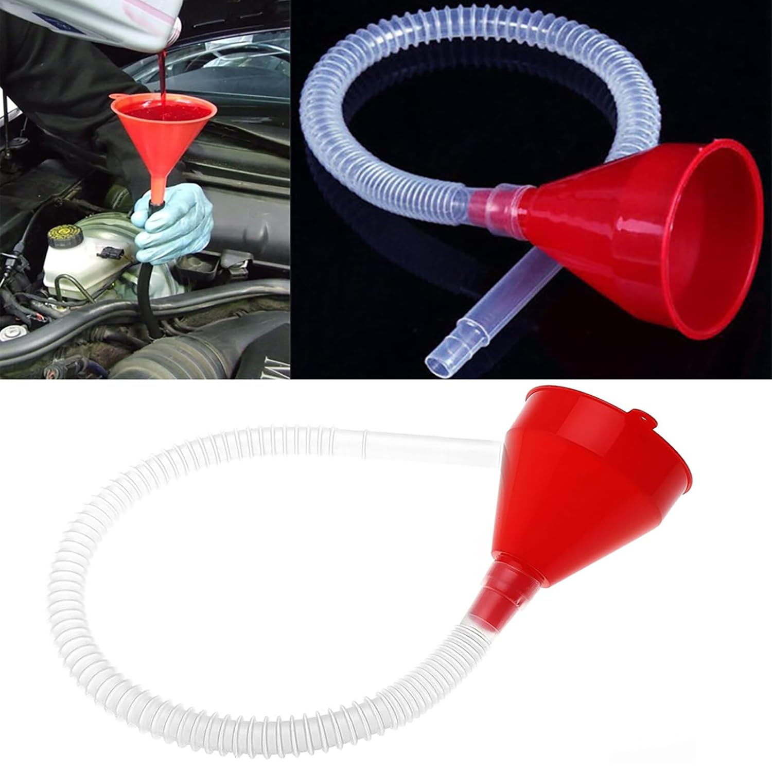 JUAWTYUK Embudo largo de plástico de boca ancha, embudo universal de boca ancha de 3 pulgadas con manguera flexible de 21 pulgadas, ideal para