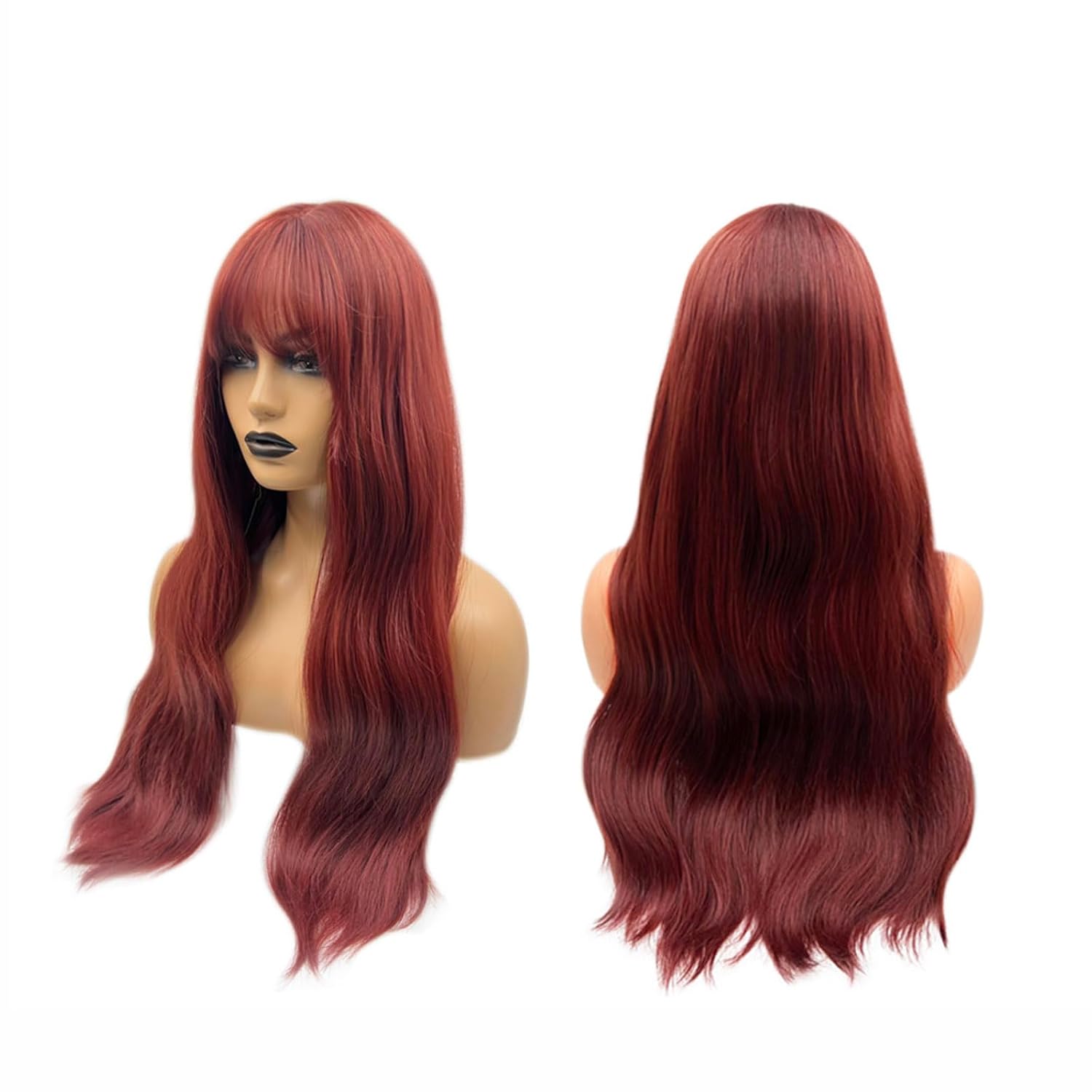Bodywave – Peluca roja STEPH con flequillo completo, larga, rizada, ondulada, natural, para usar y llevar, sin pegamento, para fiesta, Halloween,