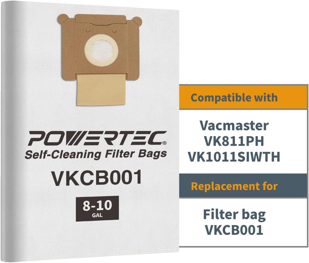 POWERTEC 75043-P3 Bolsas de filtro de vellón para Vacmaster VK811PH, VK1011SIWTH, 9PK
