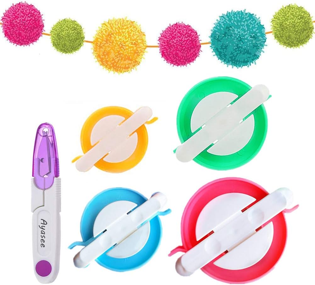 Máquina para hacer pompones, 4 tamaños para tejer bolas de pelusa, agujas, manualidades, manualidades, juego de herramientas de lana, decoración + 1