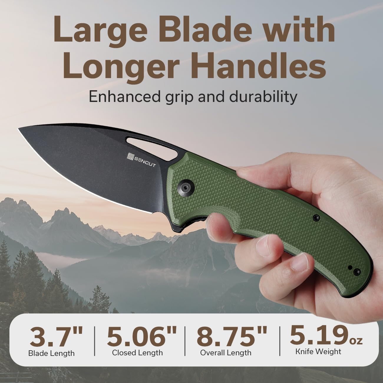SENCUT Phantara – Cuchillo de bolsillo para hombre, cuchillo abatible para EDC, cuchillos plegables con hoja de 3.7 pulgadas, mango G10 con bloqueo