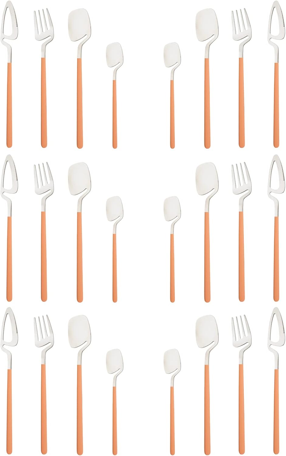 JASHII Juego de cubiertos de acero inoxidable 304 con acabado satinado de color macarrón de 24 piezas, juego de utensilios de cocina para 6