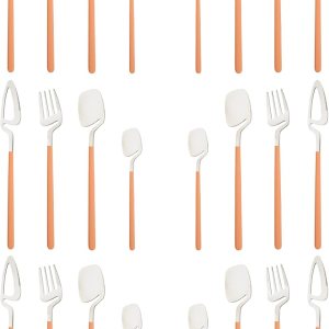 JASHII Juego de cubiertos de acero inoxidable 304 con acabado satinado de color macarrón de 24 piezas, juego de utensilios de cocina para 6 JASHII Juego de cubiertos de acero inoxidable 304 con acabado satinado de color macarrón de 24 piezas, juego de utensilios de cocina para 6