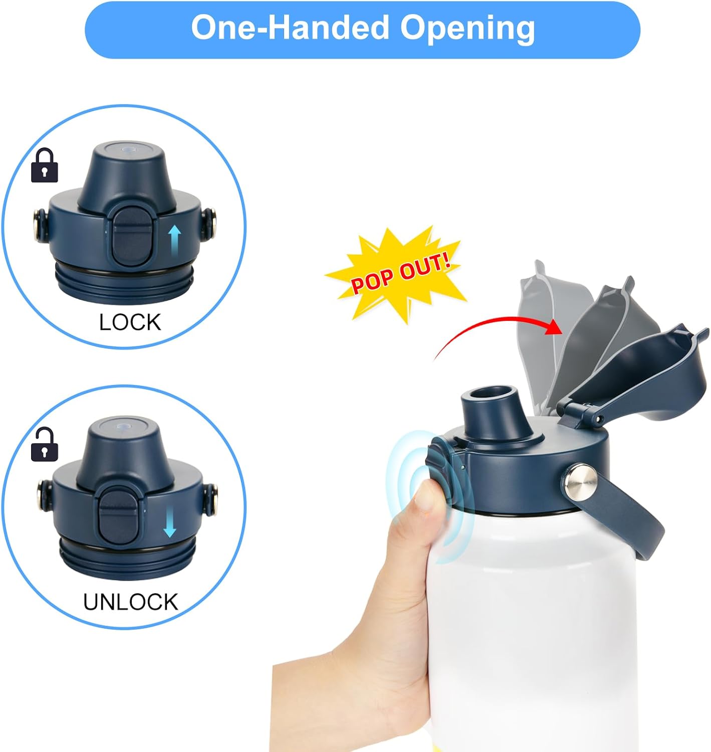 Tapa de boquilla automática para botellas YETI Rambler, se adapta a botellas de 18263664 onzas, tapa de tapa de repuesto con tapa de botón y mango