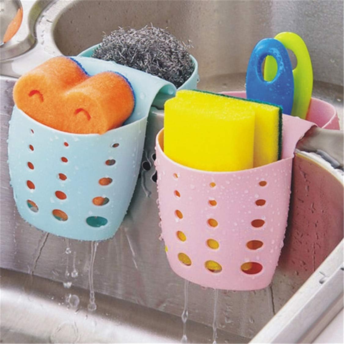 Estante de almacenamiento de cocina doble para fregadero, organizador de cocina, soporte de esponja, color azul