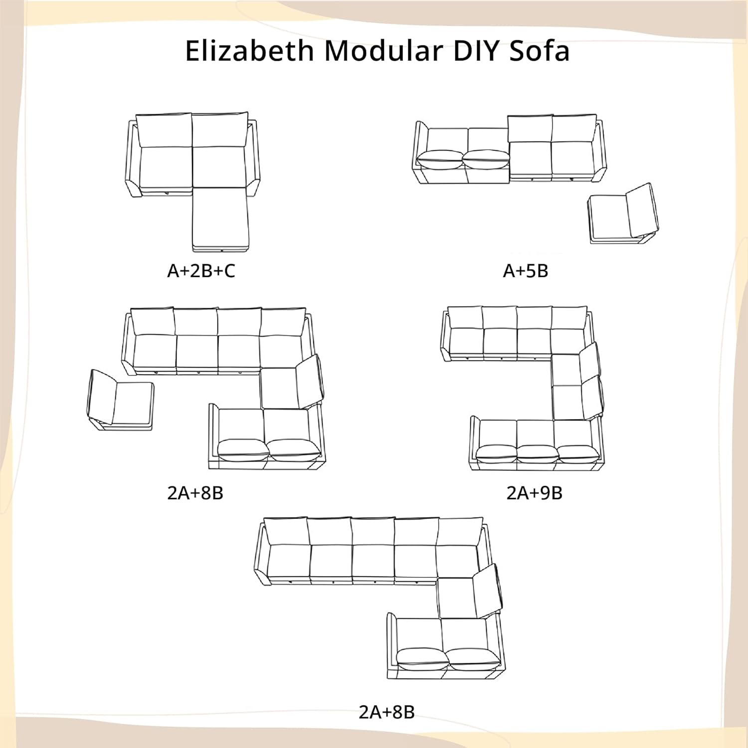 Naomi Home Sofá modular módulo medio con almacenamiento Accent silla sin brazos para sofá modular, sofá modular personalizable, sofá seccional