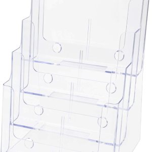 Paquete de 2 soportes para folletos con divisores y herrajes, 4 niveles de acrílico transparente para encimera o pared, mapas de múltiples ranuras, Paquete de 2 soportes para folletos con divisores y herrajes, 4 niveles de acrílico transparente para encimera o pared, mapas de múltiples ranuras,