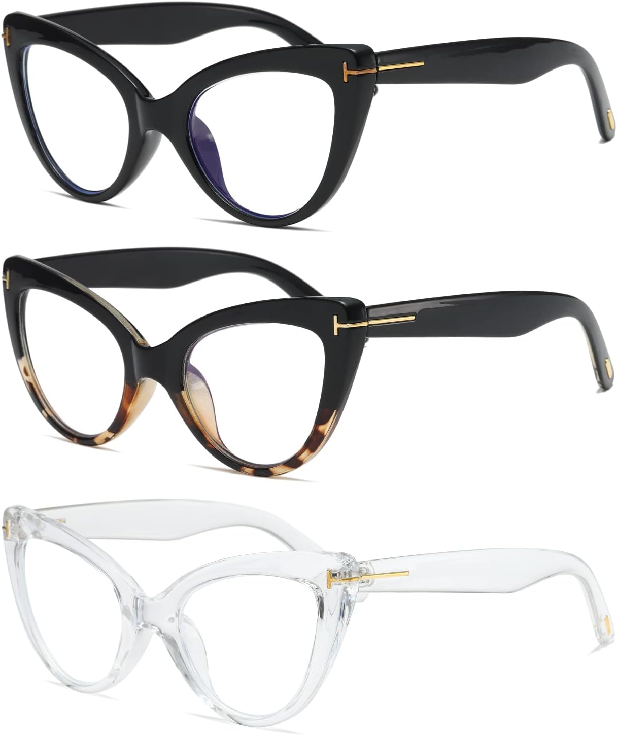 Hubeye 3 pares de anteojos de lectura de ojo de gato para mujer, de gran tamaño, anti luz azul, para lectura de computadora, a la moda, lindos