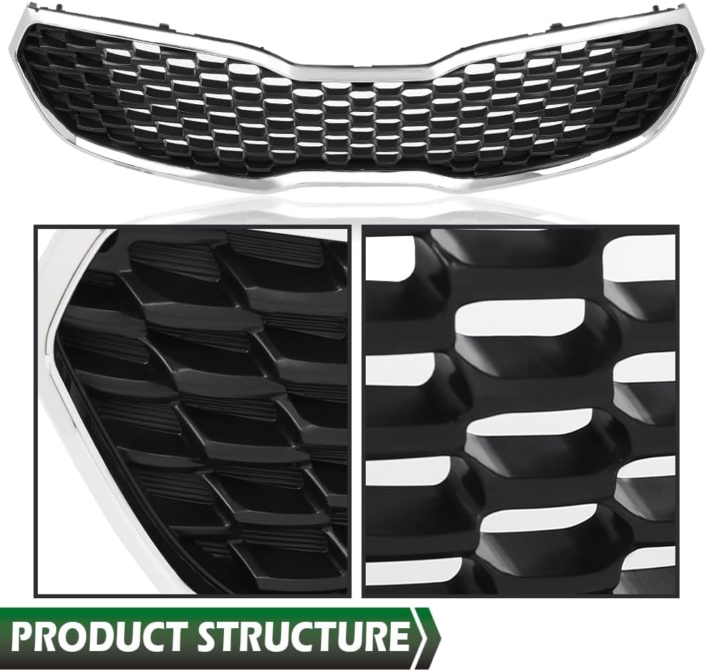 GRAND ORANGE Parachoques delantero parrilla montaje cromo malla estilo compatible con Kia Forte SXEXLX 2014 2015 2016 KI1200156, 86350A7500