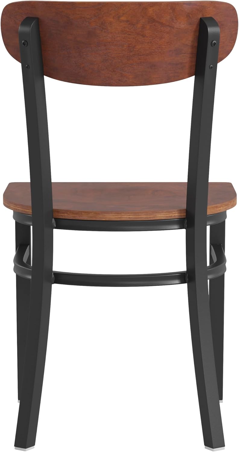 Flash Furniture Wright – Silla de comedor de grado comercial, asiento de madera maciza con acabado de nogal y respaldo de boomerang, 500 libras de