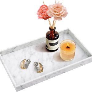 JESSILIN HOME Bandeja de mármol natural italiano, bandeja de tocador, bandeja de servir, bandeja decorativa para cocina, baño, blanco Carrara 12 x 7 JESSILIN HOME Bandeja de mármol natural italiano, bandeja de tocador, bandeja de servir, bandeja decorativa para cocina, baño, blanco Carrara 12 x 7