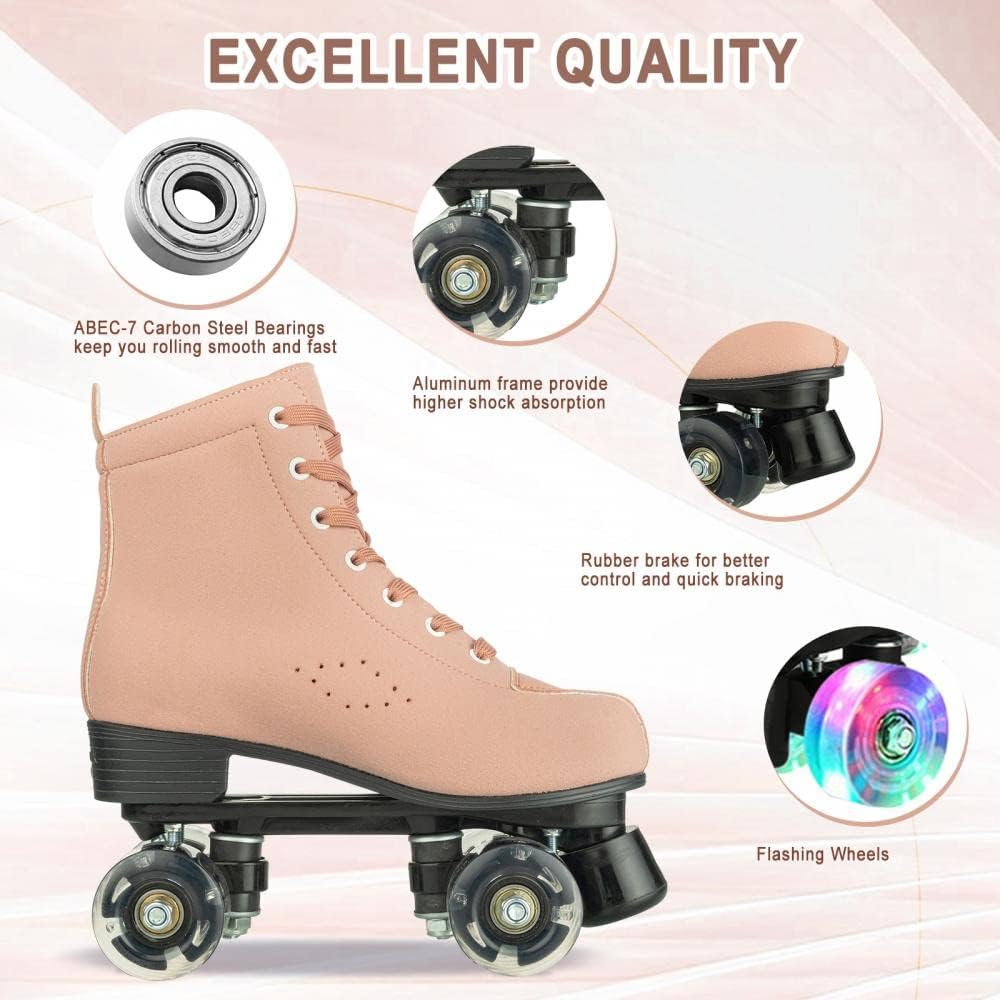 Comeon Patines clásicos para mujer, unisex, de caña alta, de 4 ruedas, patines de doble fila para niños y niñas