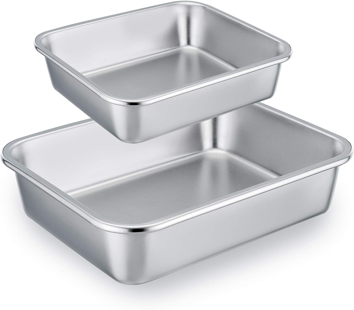 TeamFar Juego de 2 moldes para lasaña para brownie, rectangulares de acero inoxidable, resistentes y saludables, fáciles de limpiar y aptos para