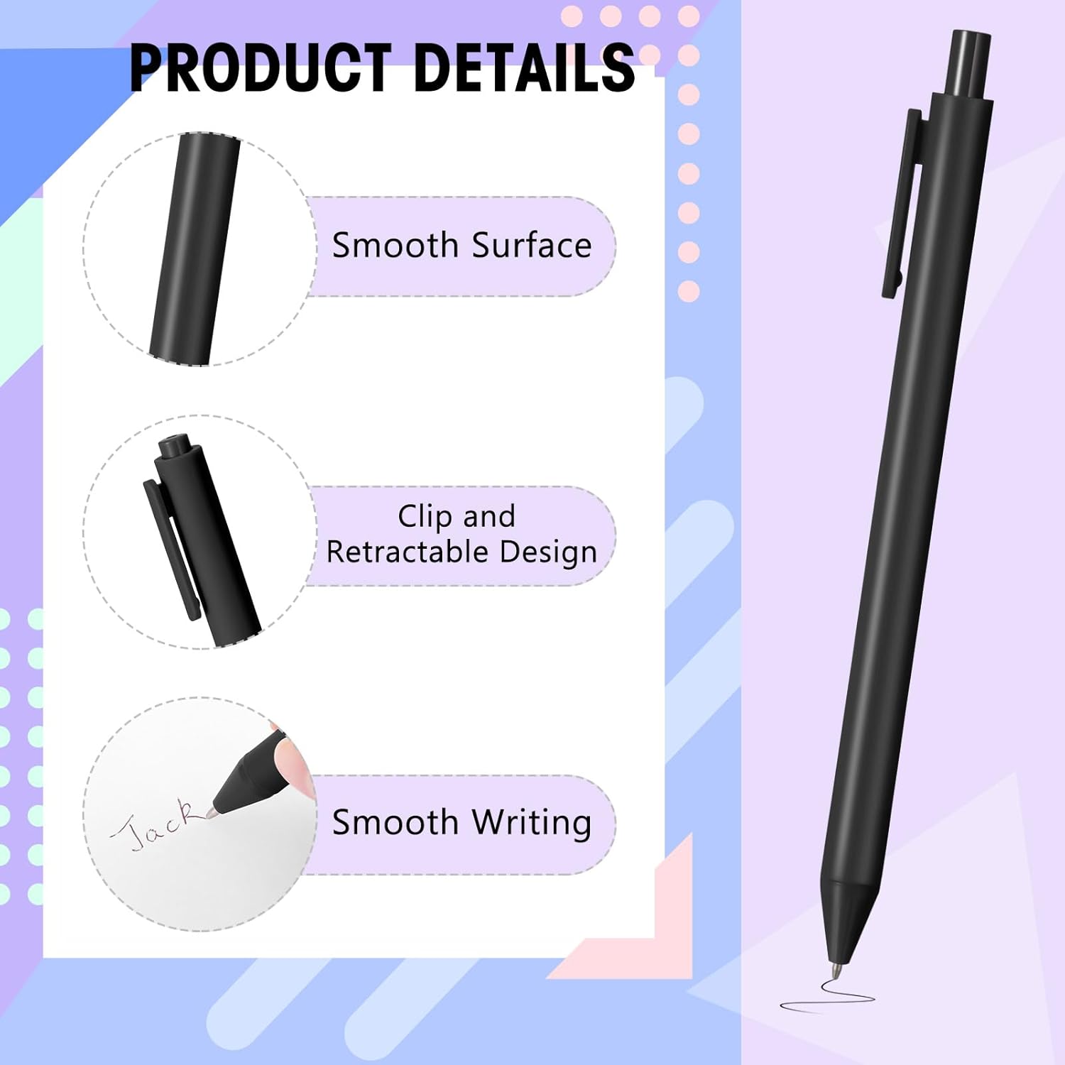100 bolígrafos retráctiles y cómodos para baby shower, bonitos y elegantes bolígrafos de tinta negra, bonitos suministros escolares en punta media