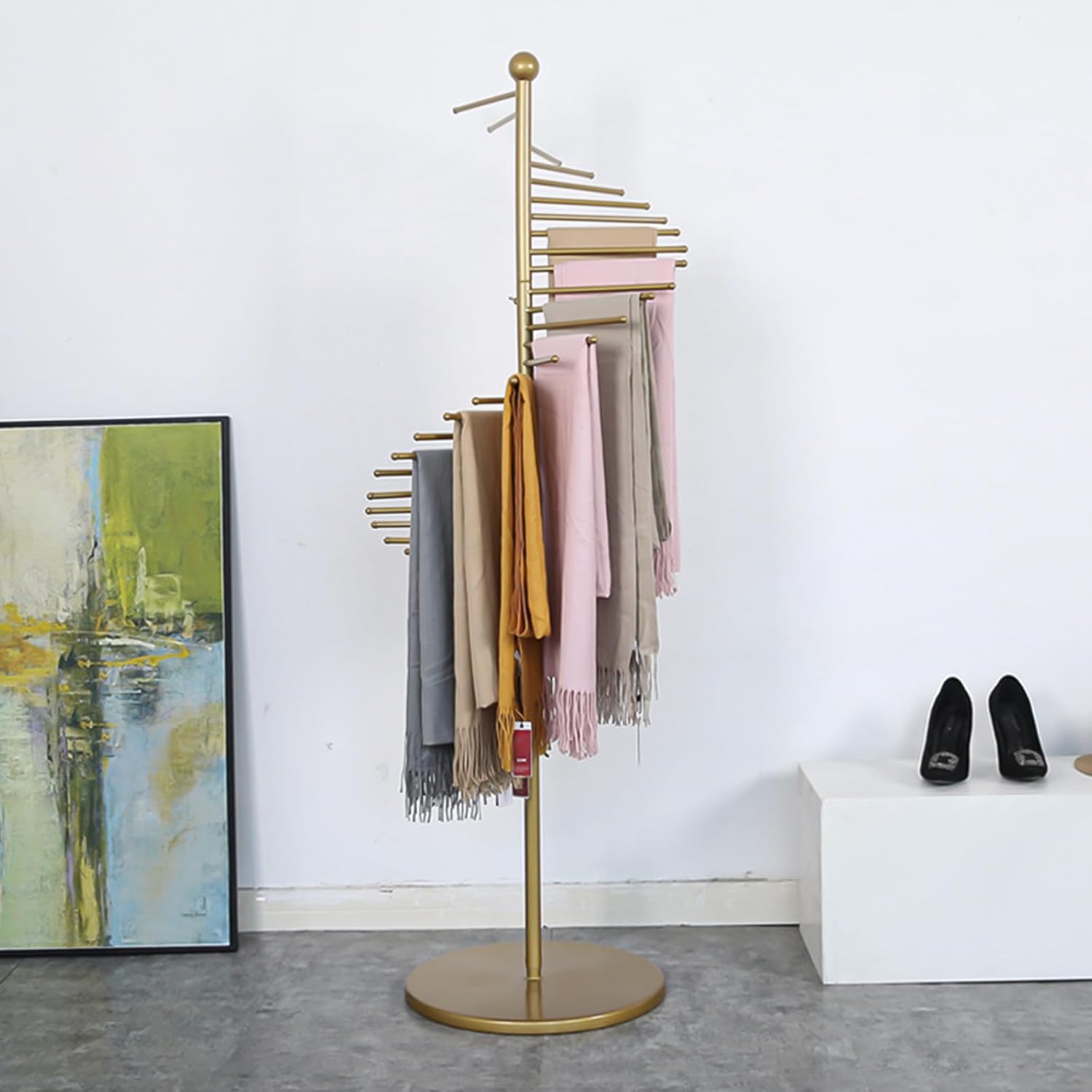 Perchero de metal para bufandas, soporte independiente para bufandas en espiral, organizador comercial para hijab, cinturón y pantalones, colgador