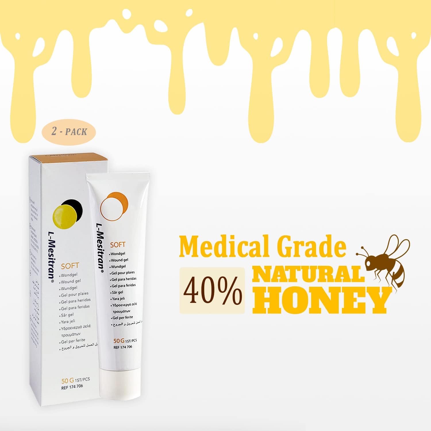 Gel médico de miel para heridas, paquete de 2 pomadas menores, propiedades calmantes para heridas crónicas, agudas, superficiales y posoperatorias,