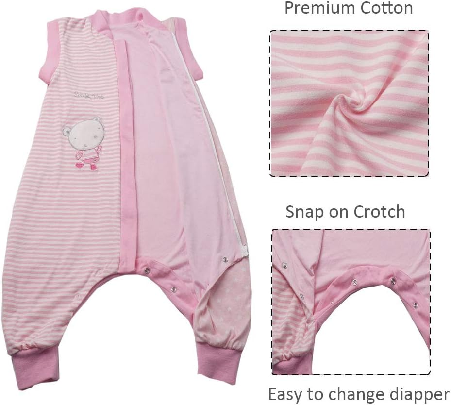 Saco de dormir para niños pequeños con pies, grande (3-7T) de algodón de 1.5 tog de manga larga, saco de dormir para bebé con piernas para caminar,