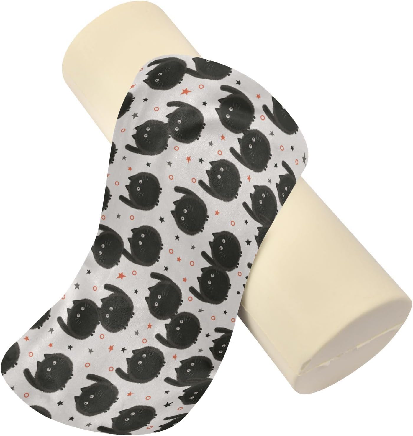 Halloween Spooky Cats Bed Bolster Pillow Down Neck Roll Pillow Lumbar Round Pillow Cylinder Foam Pillow Bed Back Support