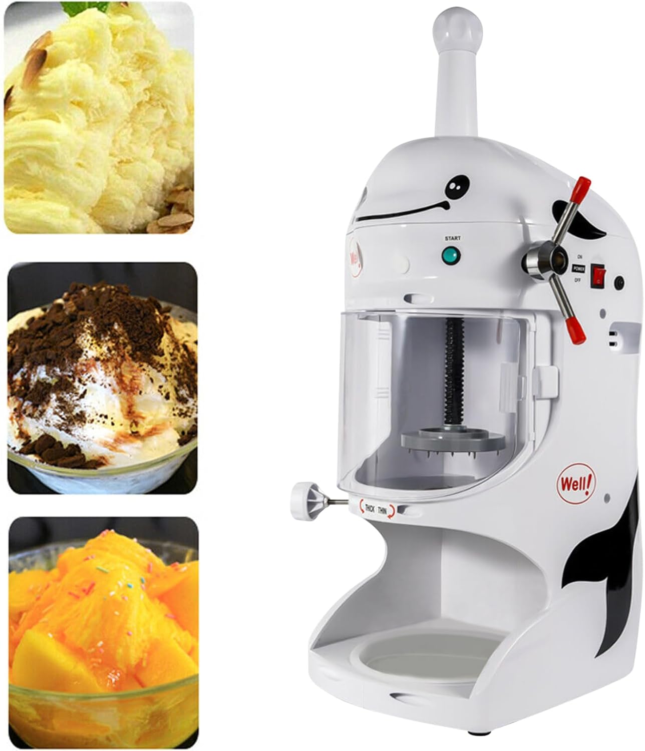 Máquina de afeitar eléctrica para hielo comercial o casera de 350 W, Salida 90 kg (200 lbs)h Velocidad 250-350 rpmmin Máquina de hielo afeitado