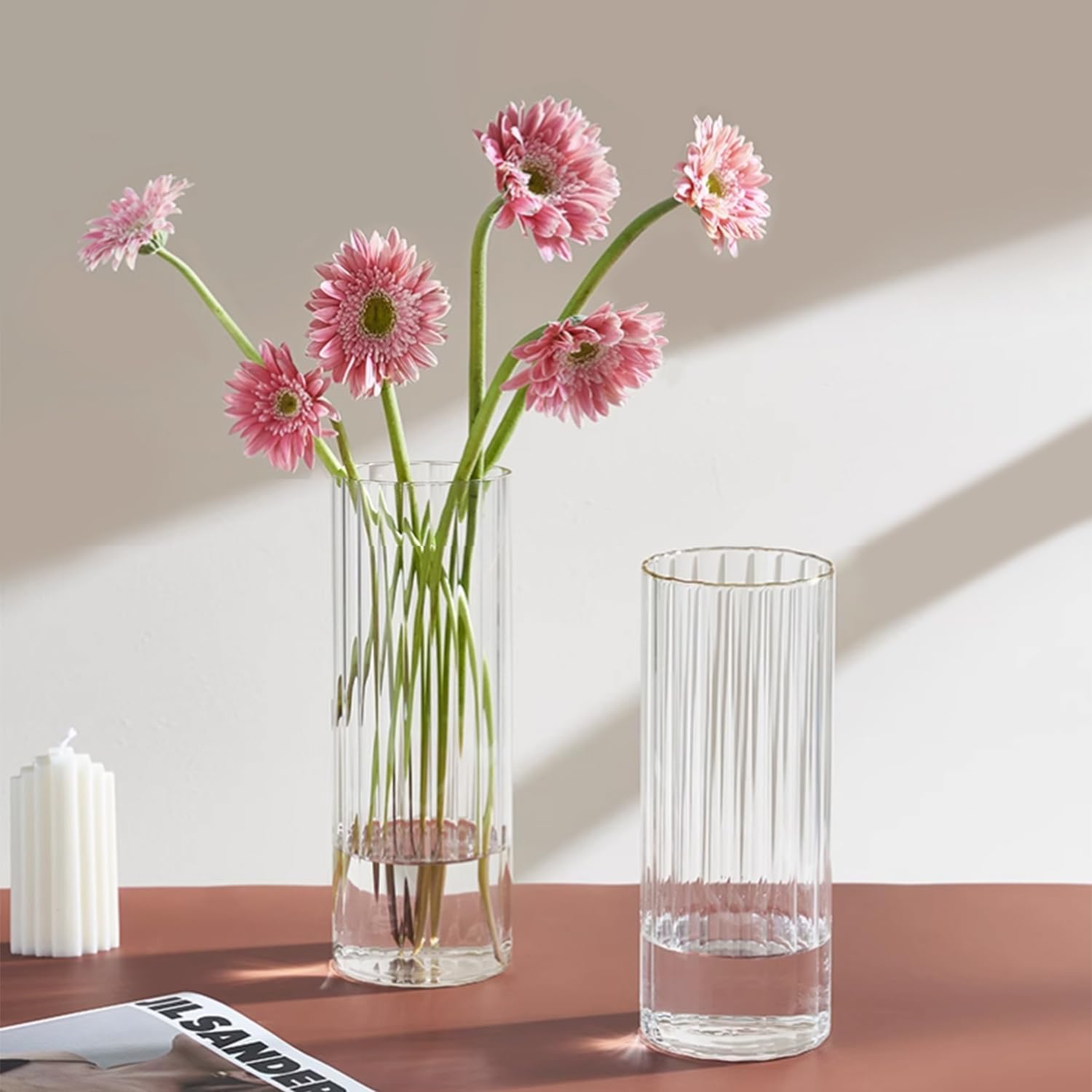 Gute Jarrones de vidrio de 8 pulgadas para decoración, florero para decoración del hogar, moderno jarrón transparente decorativo para centros de