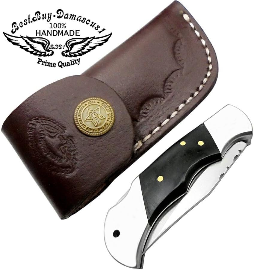 Cuchillo plegable de acero inoxidable 420cs Cuchillos de caza plegables de 5.5 pulgadas de cuerno de búfalo negro Handel cuchillo de senderismo –